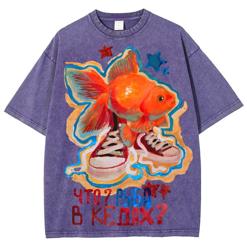 Fish With Shoes Solid Unisex Vintage Washed Tee