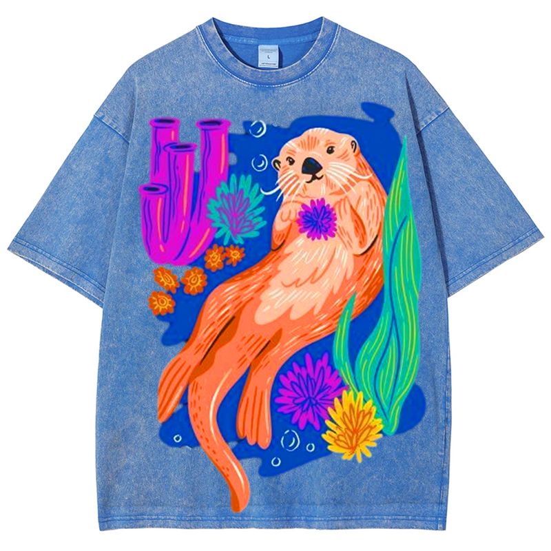 Cute Otter Solid Unisex Vintage Washed Tee