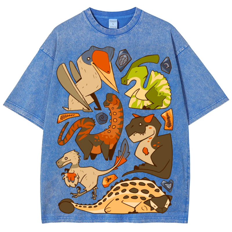 Types of Dinosaur Solid Unisex Vintage Washed Tee