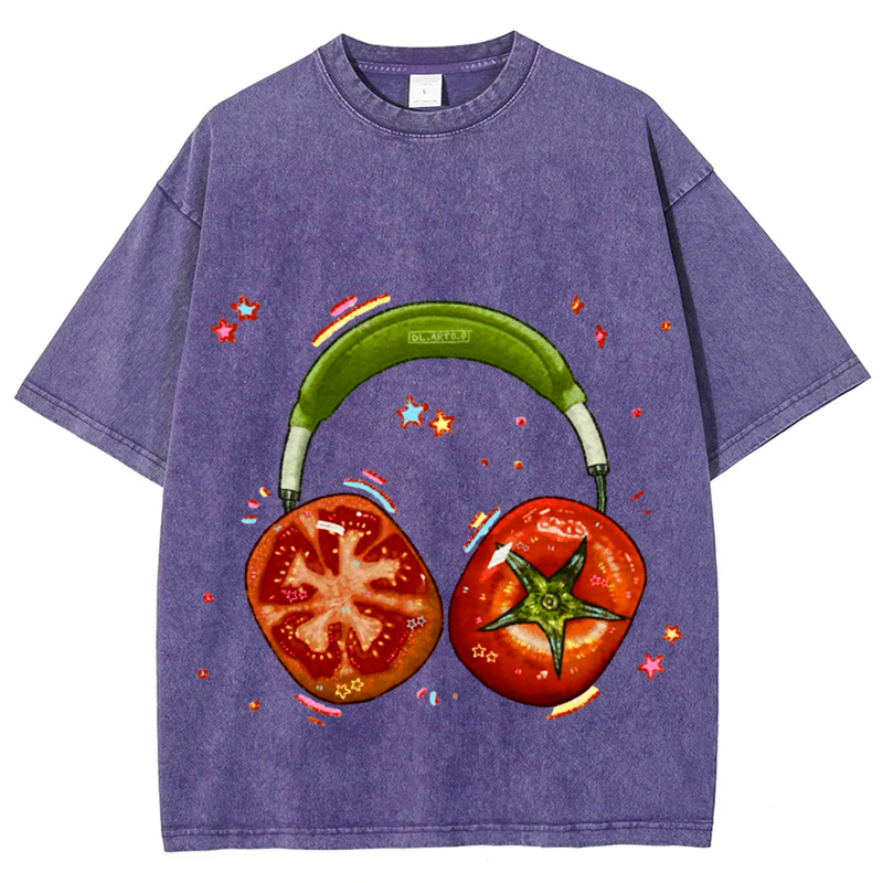 Tomato Hedset Solid Unisex Vintage Washed Tee