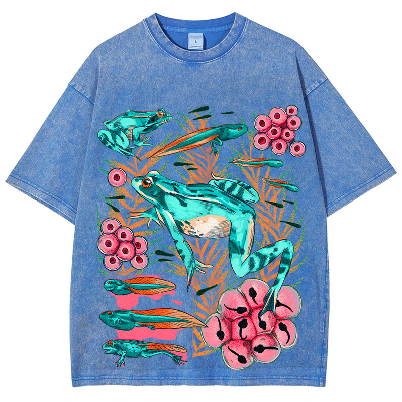 Frog Life Circle Solid Unisex Vintage Washed Tee