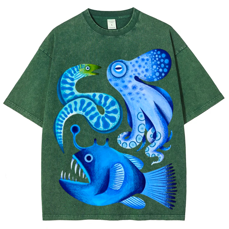 Sea Animals Solid Unisex Vintage Washed Tee