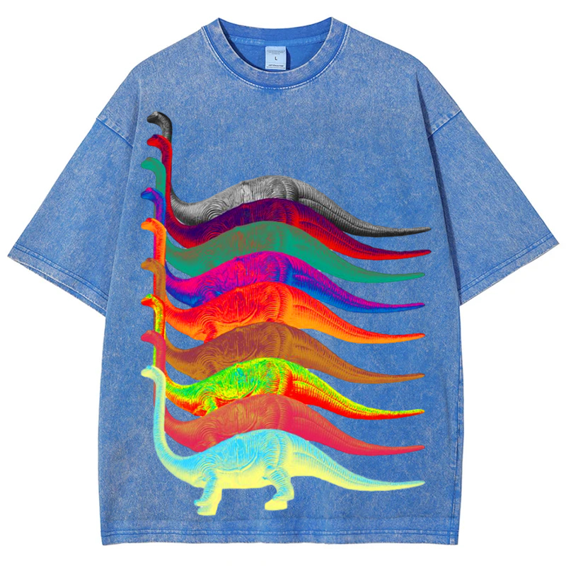 Colorful Tanystropheus Solid Unisex Vintage Washed Tee