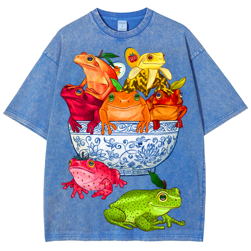 Bowl Of Frogs Solid Unisex Vintage Washed Tee