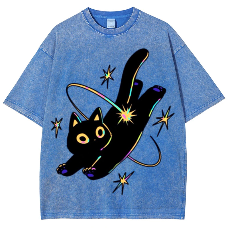 Star Black Cat Solid Unisex Vintage Washed Tee