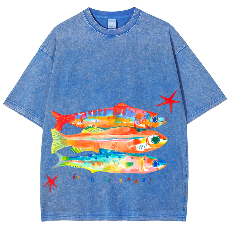 Three Fishes Solid Unisex Vintage Washed Tee