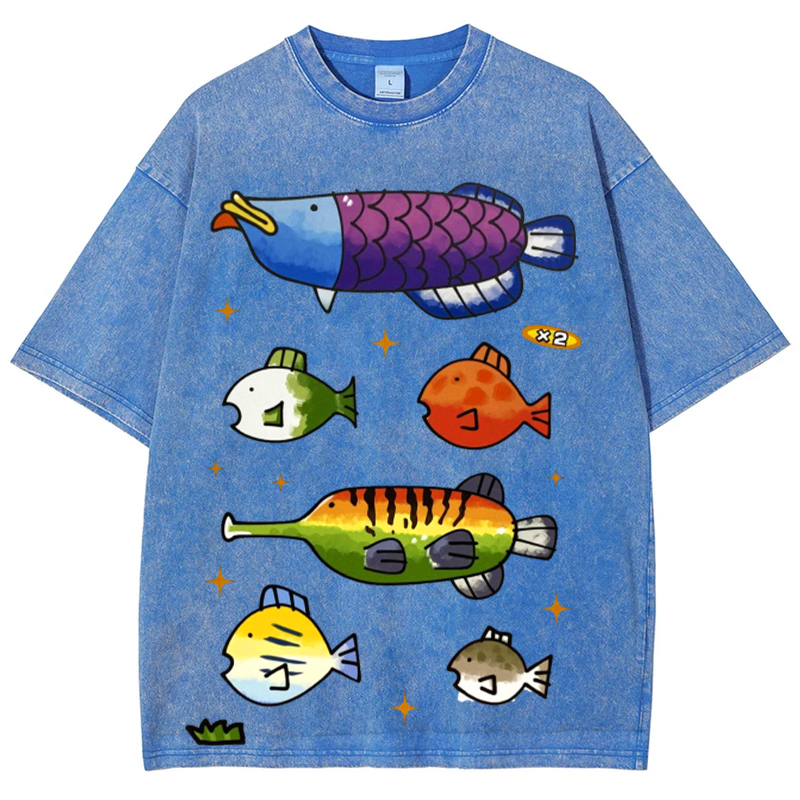 Cute Fishes Solid Unisex Vintage Washed Tee