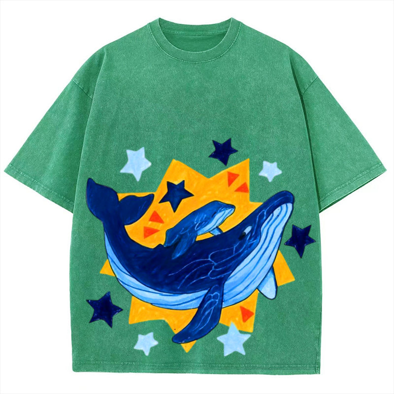 Star Whale Solid Unisex Vintage Washed Tee