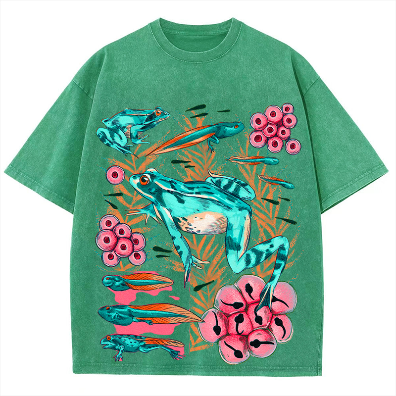 Frog Life Circle Solid Unisex Vintage Washed Tee