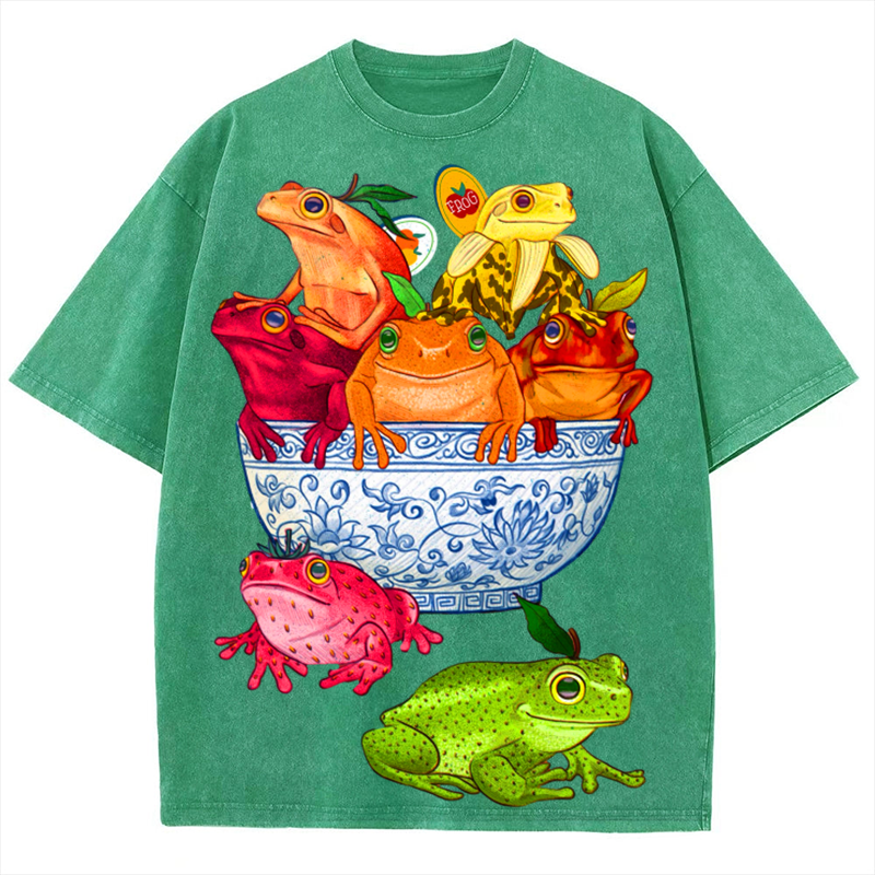 Bowl Of Frogs Solid Unisex Vintage Washed Tee