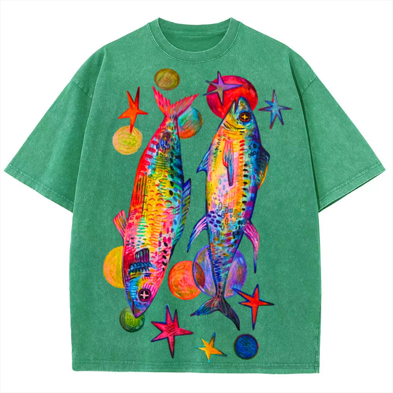 Two Colorful Fish Solid Unisex Vintage Washed Tee