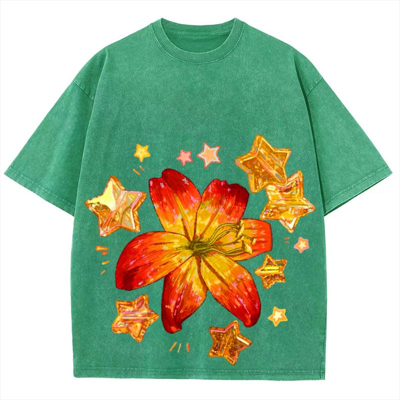 Star Flower Solid Unisex Vintage Washed Tee