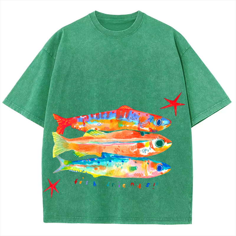 Three Fishes Solid Unisex Vintage Washed Tee