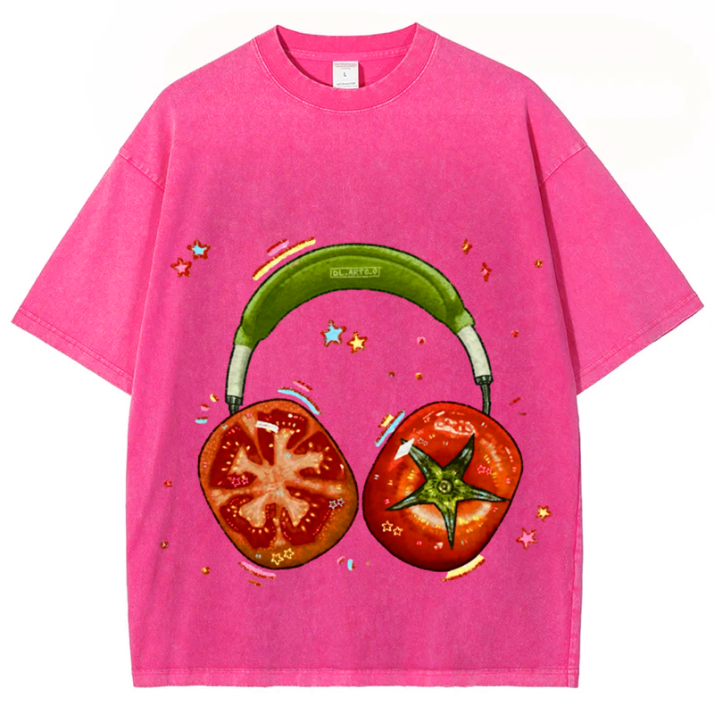 Tomato Hedset Solid Unisex Vintage Washed Tee
