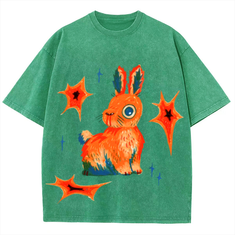 Star Rabbit Solid Unisex Vintage Washed Tee