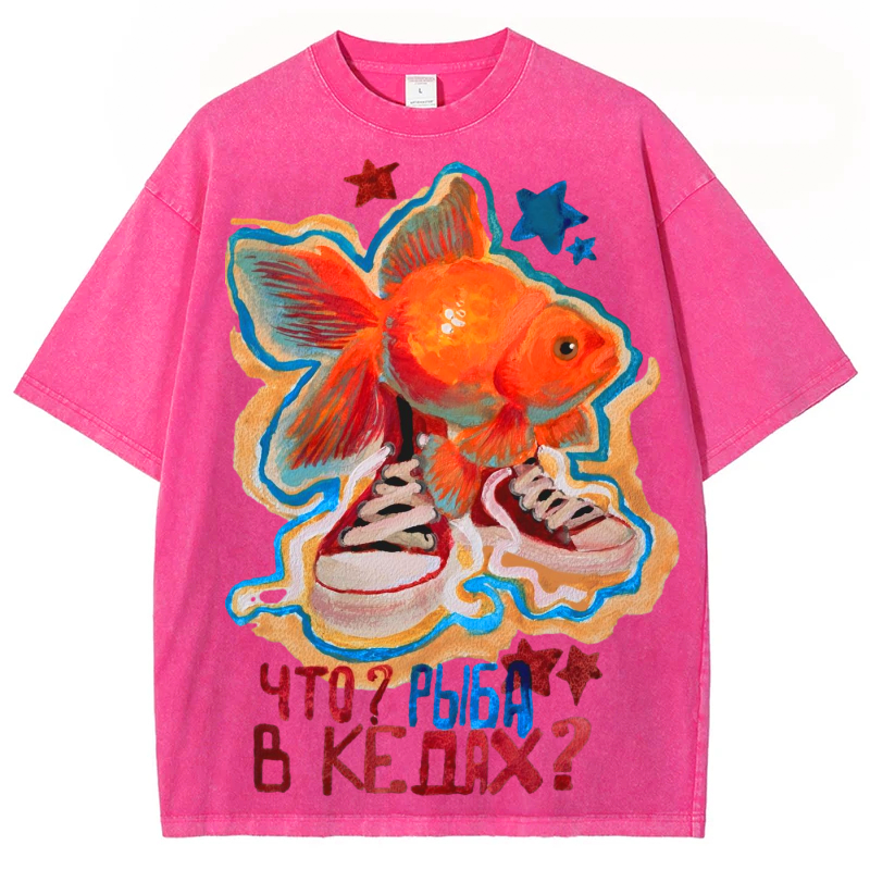 Fish With Shoes Solid Unisex Vintage Washed Tee