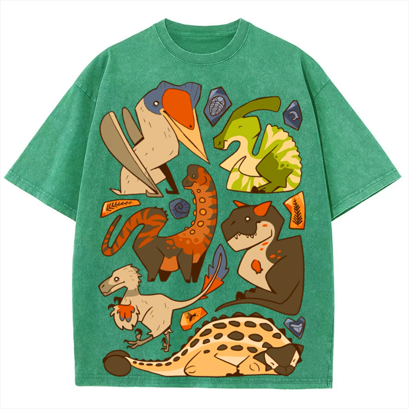 Types of Dinosaur Solid Unisex Vintage Washed Tee
