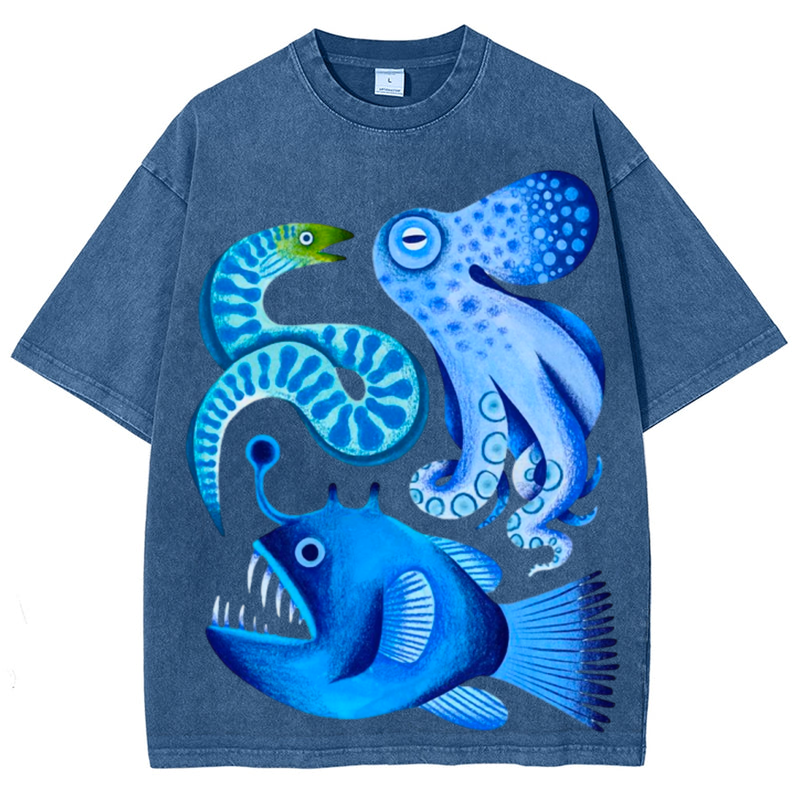 Sea Animals Solid Unisex Vintage Washed Tee