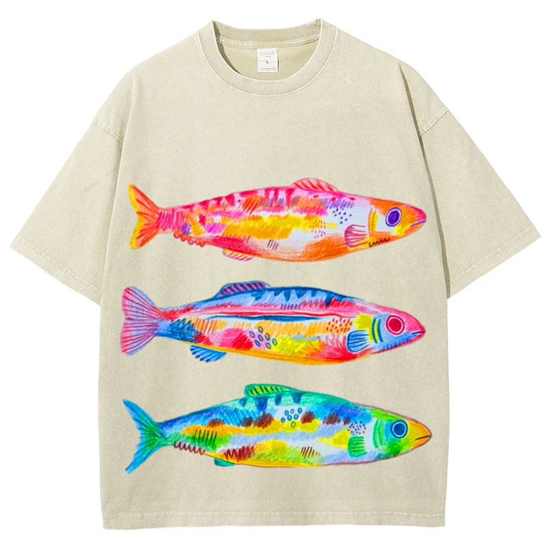 Colorful Fishes Solid Unisex Vintage Washed Tee