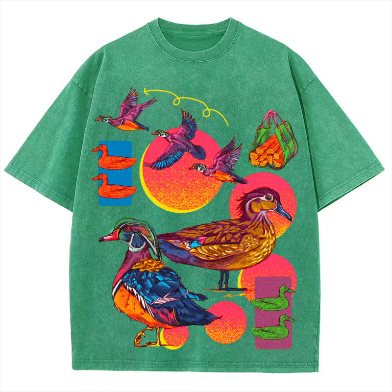 Colorful Birds Solid Unisex Vintage Washed Tee