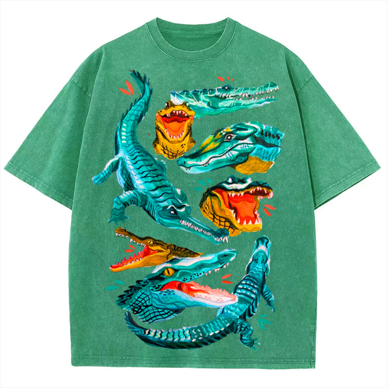 Green Crocodile Solid Unisex Vintage Washed Tee