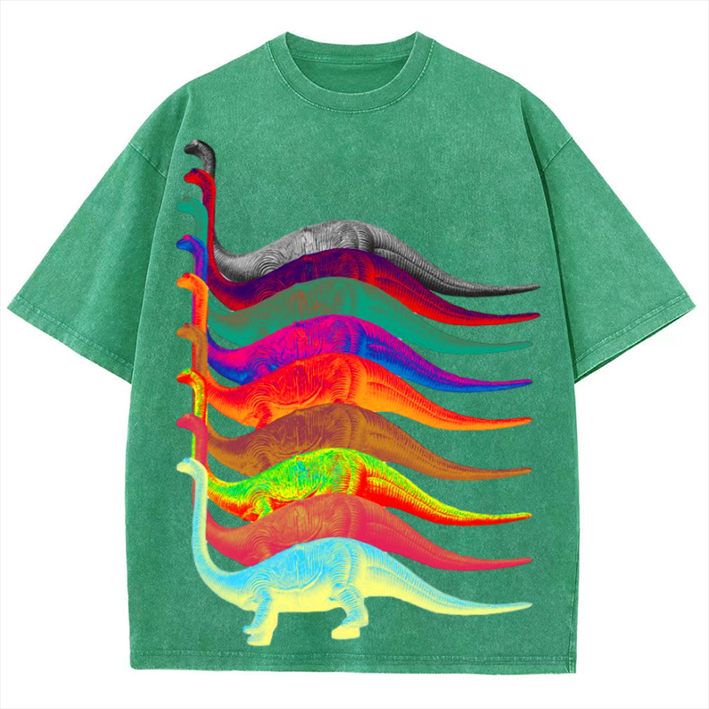 Colorful Tanystropheus Solid Unisex Vintage Washed Tee