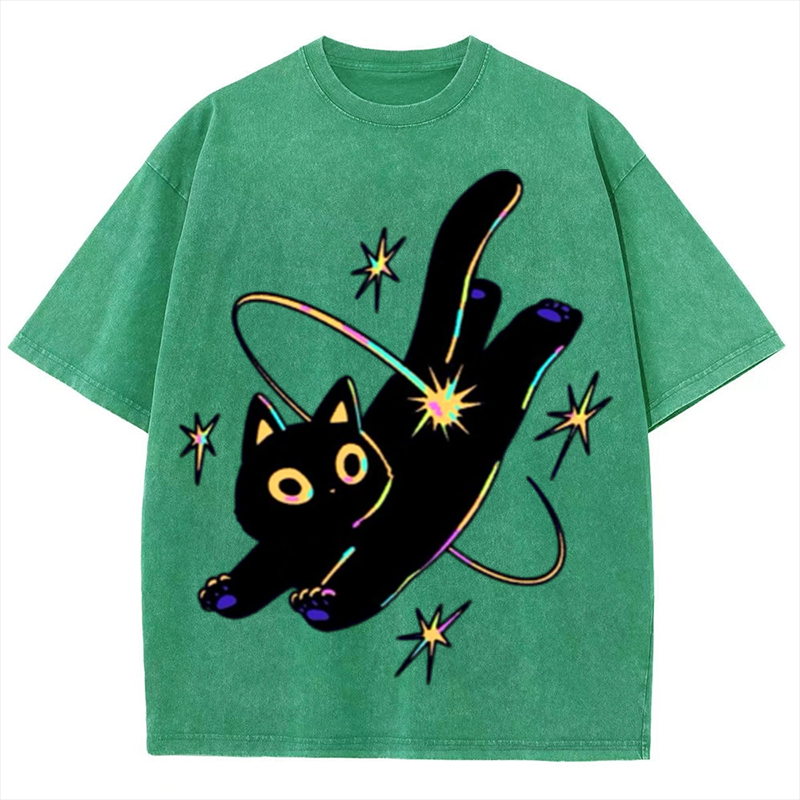 Star Black Cat Solid Unisex Vintage Washed Tee
