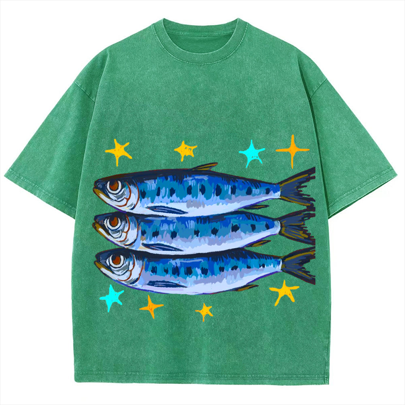 Sardines Solid Unisex Vintage Washed Tee