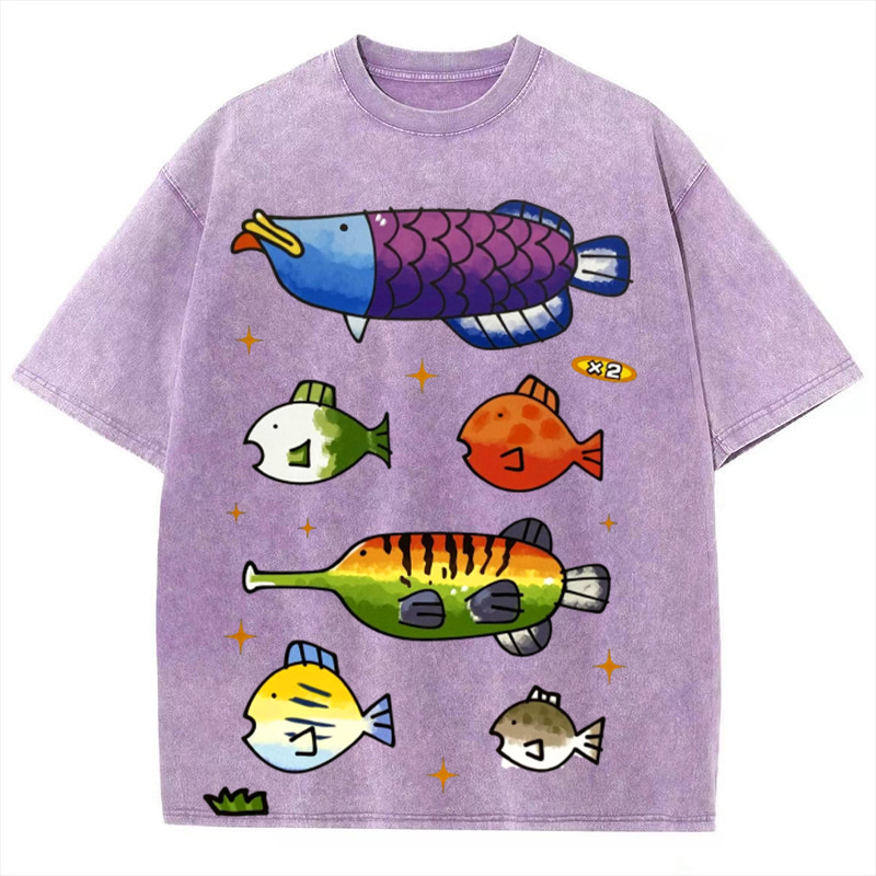 Cute Fishes Solid Unisex Vintage Washed Tee
