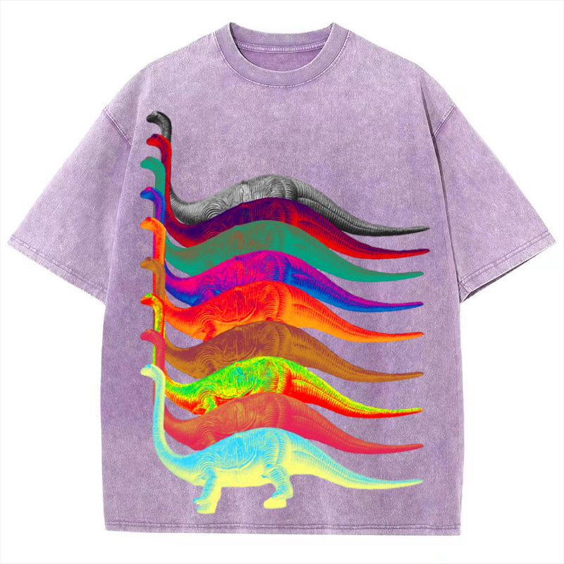 Colorful Tanystropheus Solid Unisex Vintage Washed Tee