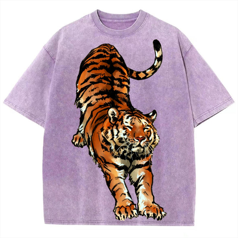 Stretching Tiger Solid Unisex Vintage Washed Tee