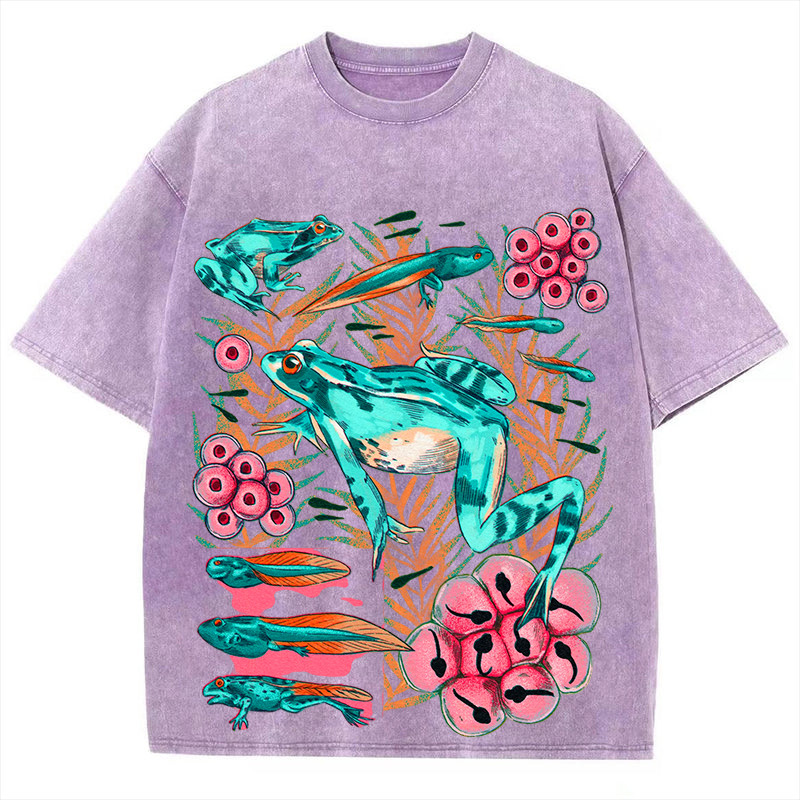 Frog Life Circle Solid Unisex Vintage Washed Tee