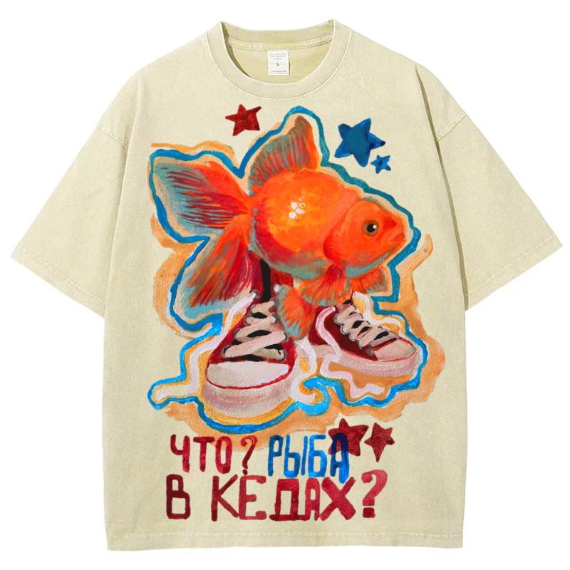Fish With Shoes Solid Unisex Vintage Washed Tee