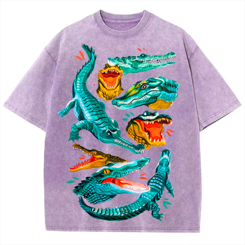Green Crocodile Solid Unisex Vintage Washed Tee