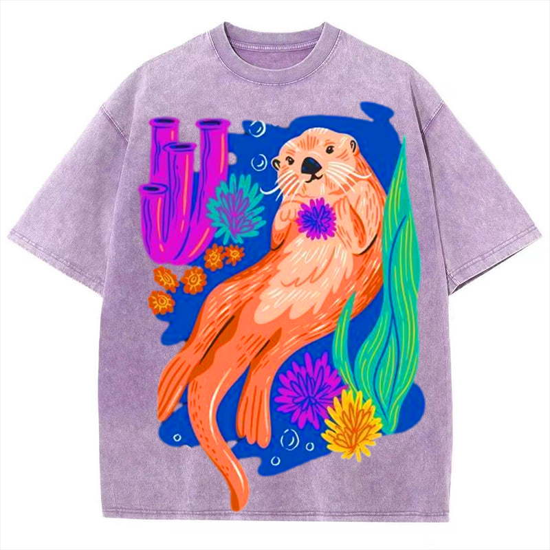Cute Otter Solid Unisex Vintage Washed Tee