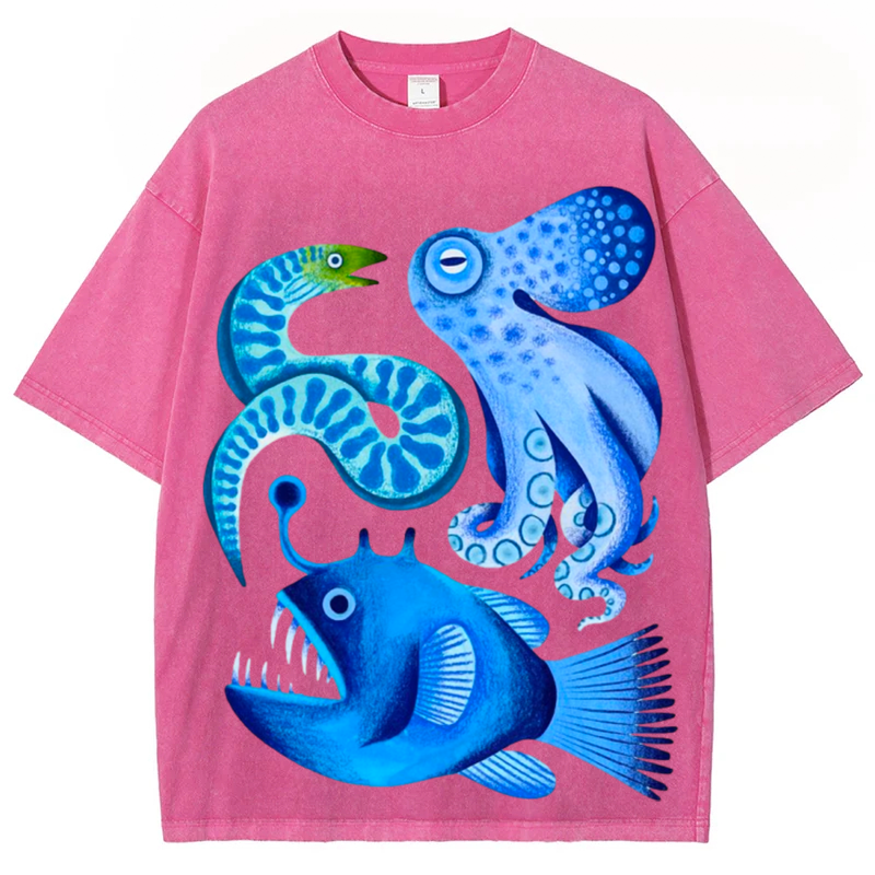 Sea Animals Solid Unisex Vintage Washed Tee