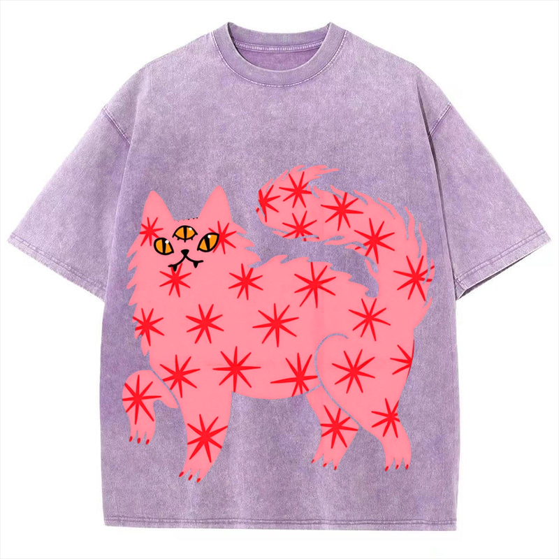 Three Eyes Cat Solid Unisex Vintage Washed Tee