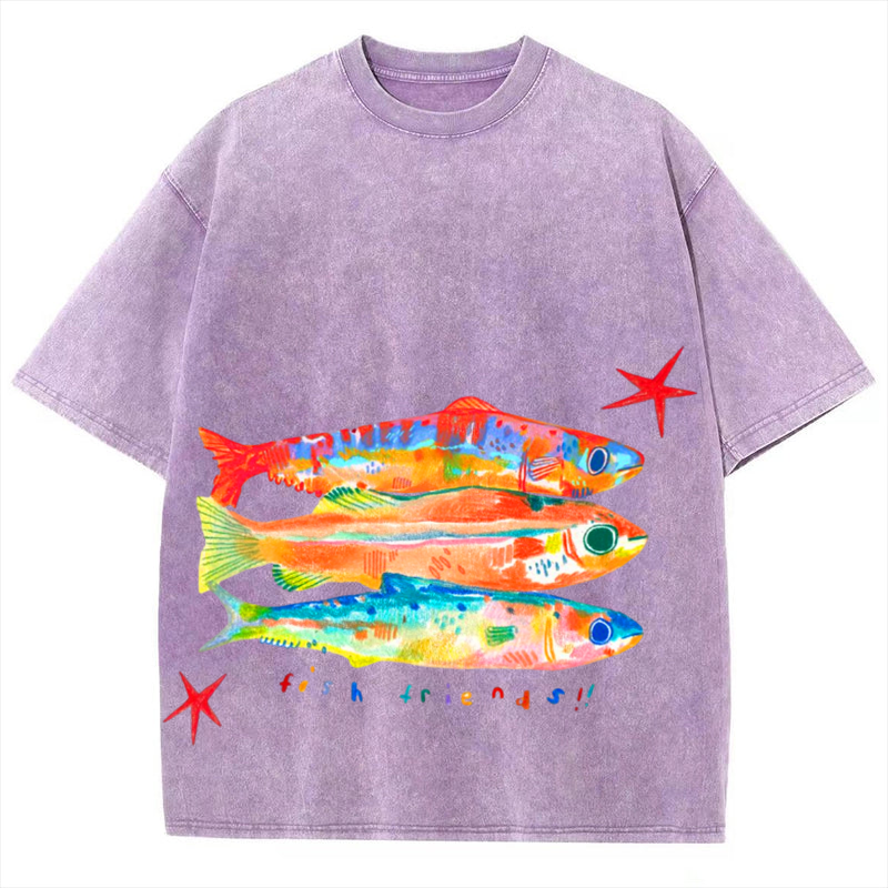 Three Fishes Solid Unisex Vintage Washed Tee