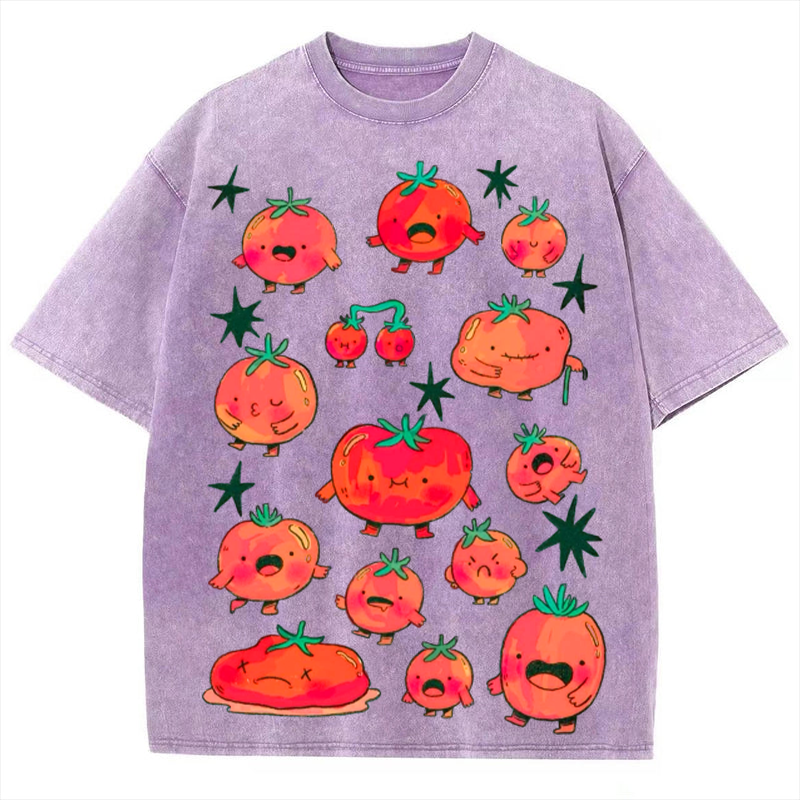 Cute Tomatos Solid Unisex Vintage Washed Tee