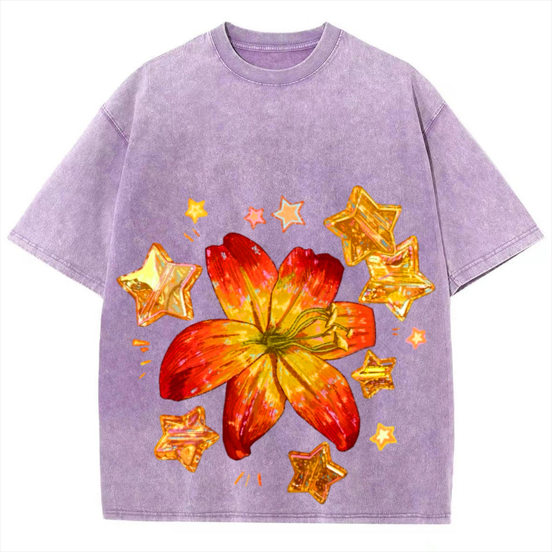 Star Flower Solid Unisex Vintage Washed Tee