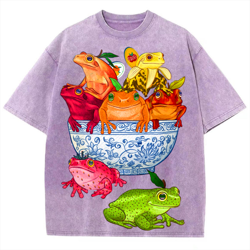 Bowl Of Frogs Solid Unisex Vintage Washed Tee