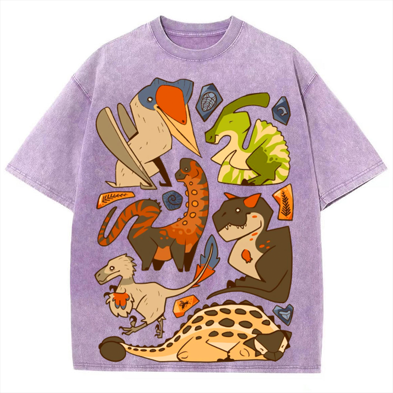 Types of Dinosaur Solid Unisex Vintage Washed Tee