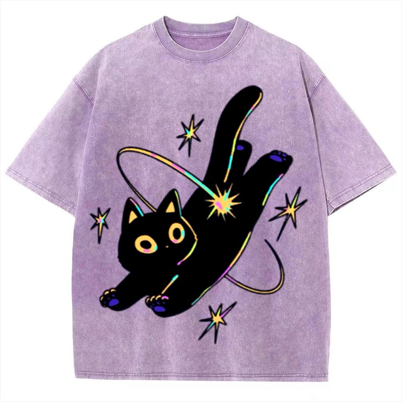 Star Black Cat Solid Unisex Vintage Washed Tee