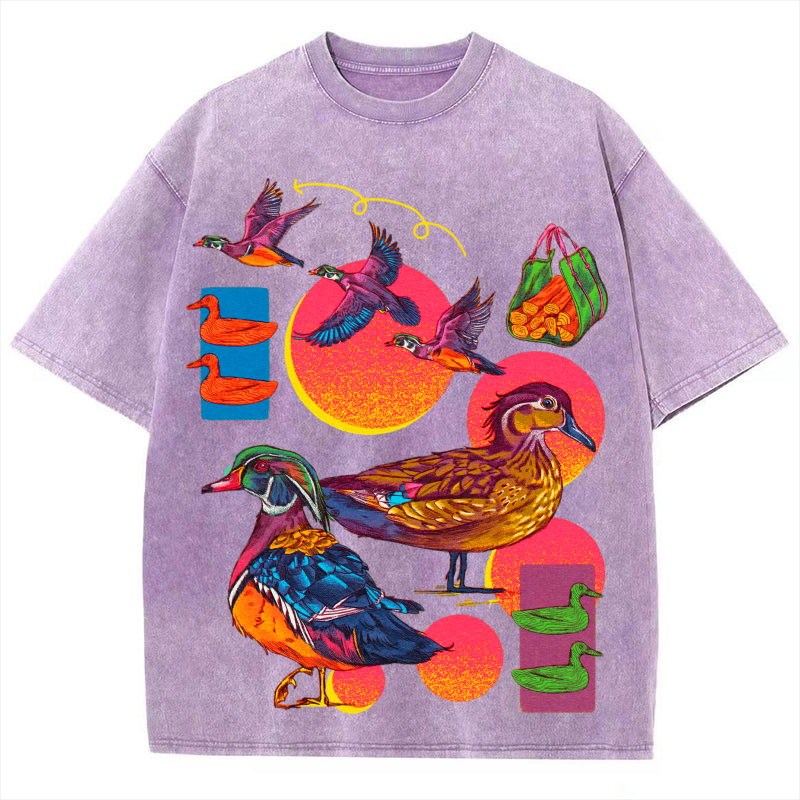 Colorful Birds Solid Unisex Vintage Washed Tee