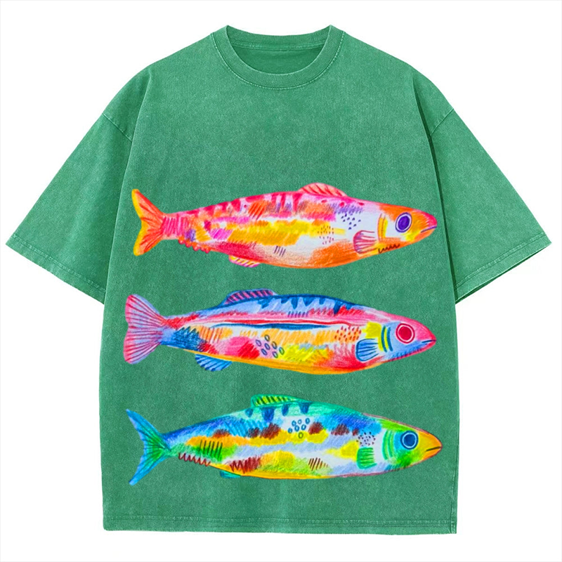 Colorful Fishes Solid Unisex Vintage Washed Tee