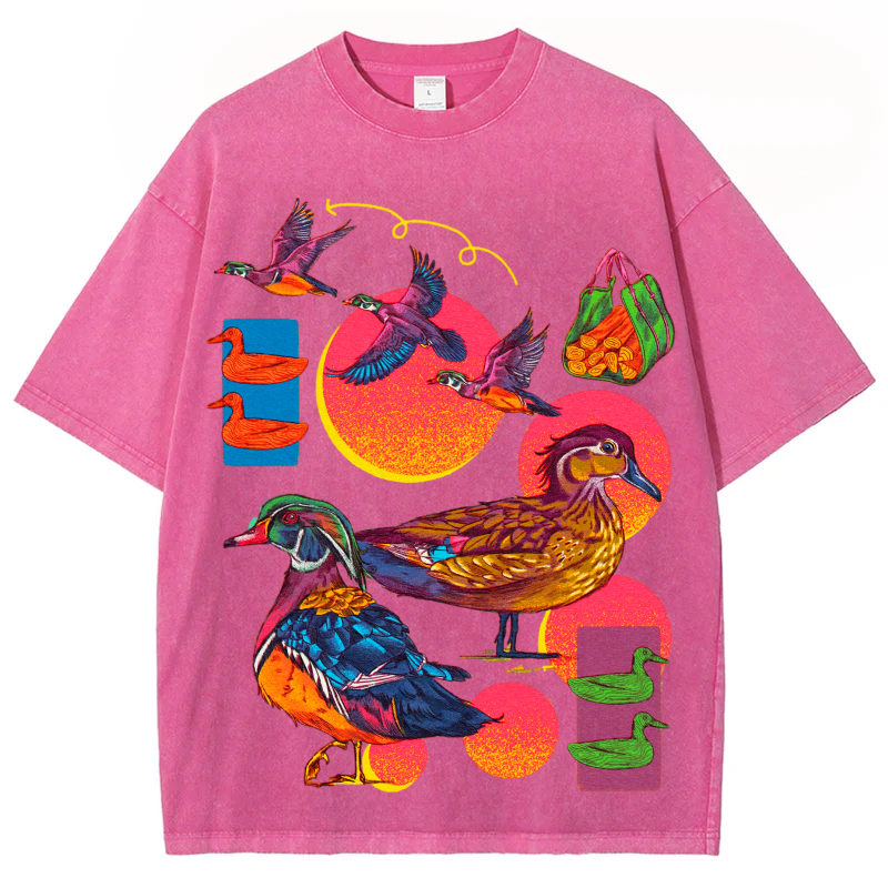 Colorful Birds Solid Unisex Vintage Washed Tee