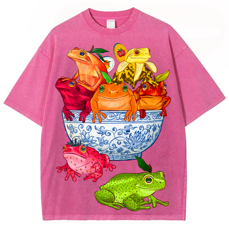 Bowl Of Frogs Solid Unisex Vintage Washed Tee
