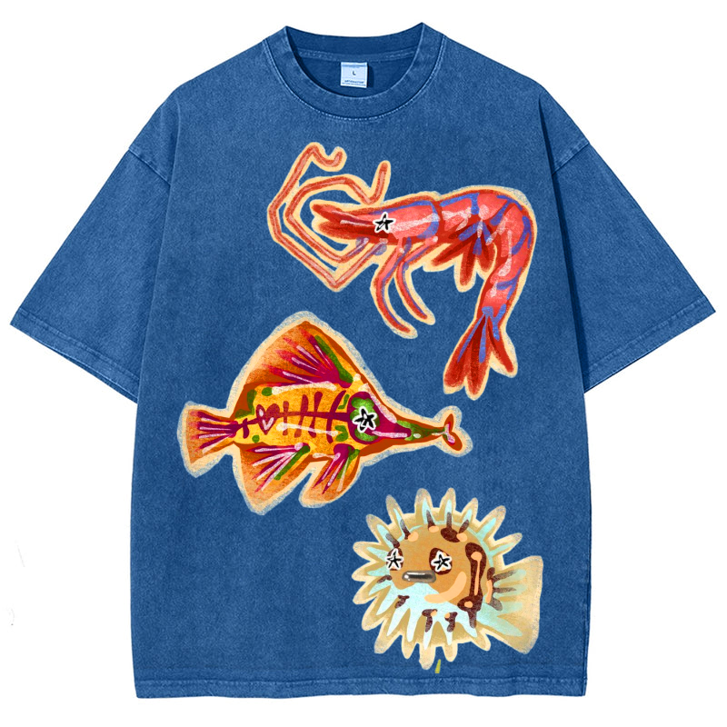 Sea Animals2 Solid Unisex Vintage Washed Tee