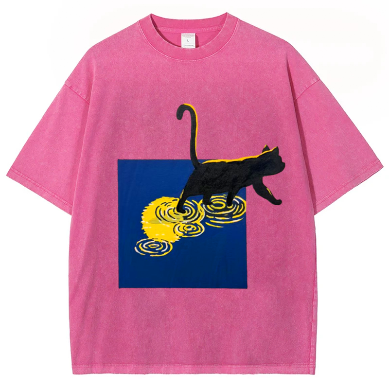 Night Cat Solid Unisex Vintage Washed Tee