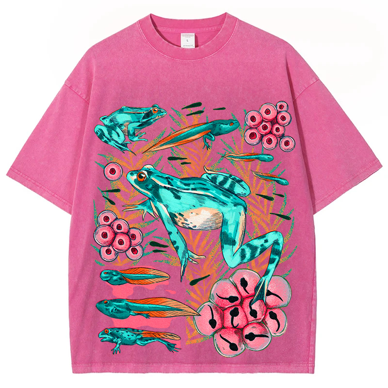 Frog Life Circle Solid Unisex Vintage Washed Tee